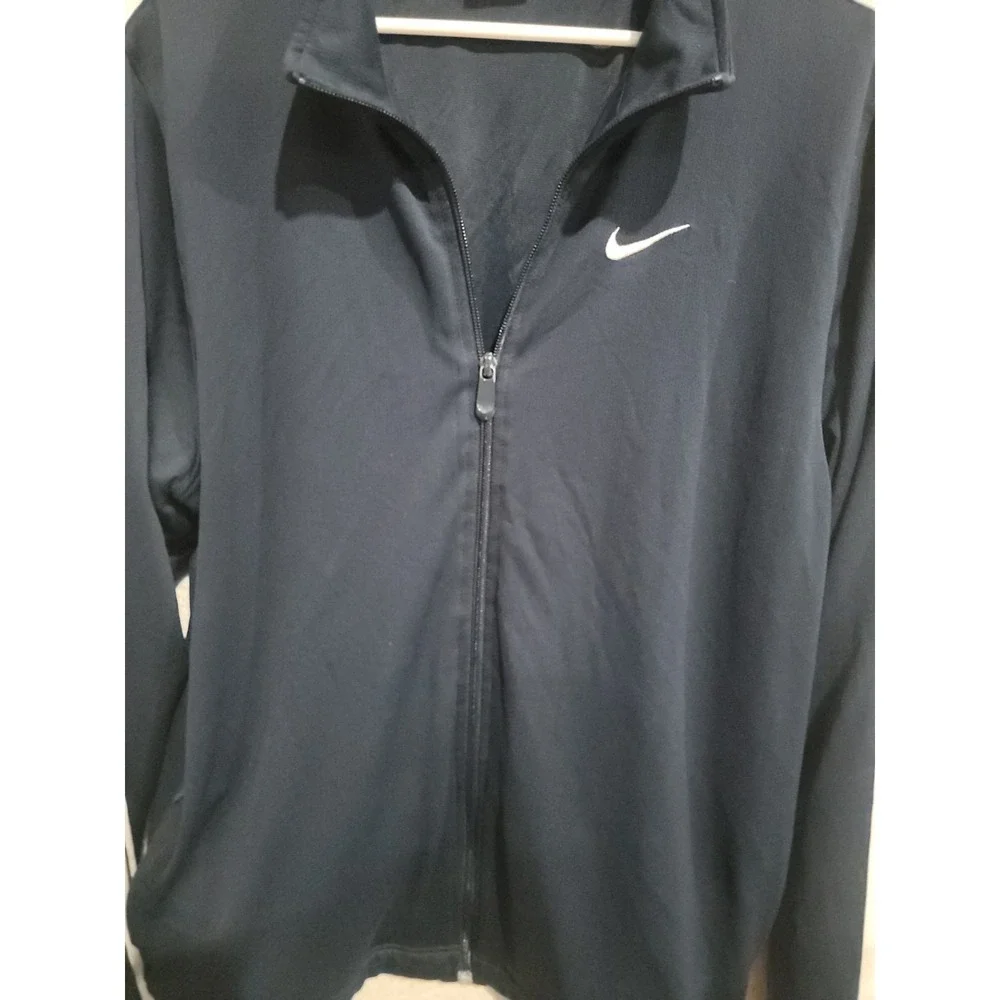 Nike Mens XL Track Jacket Navy Blue Full Zip Striped Mock Neck Training‎ 392474